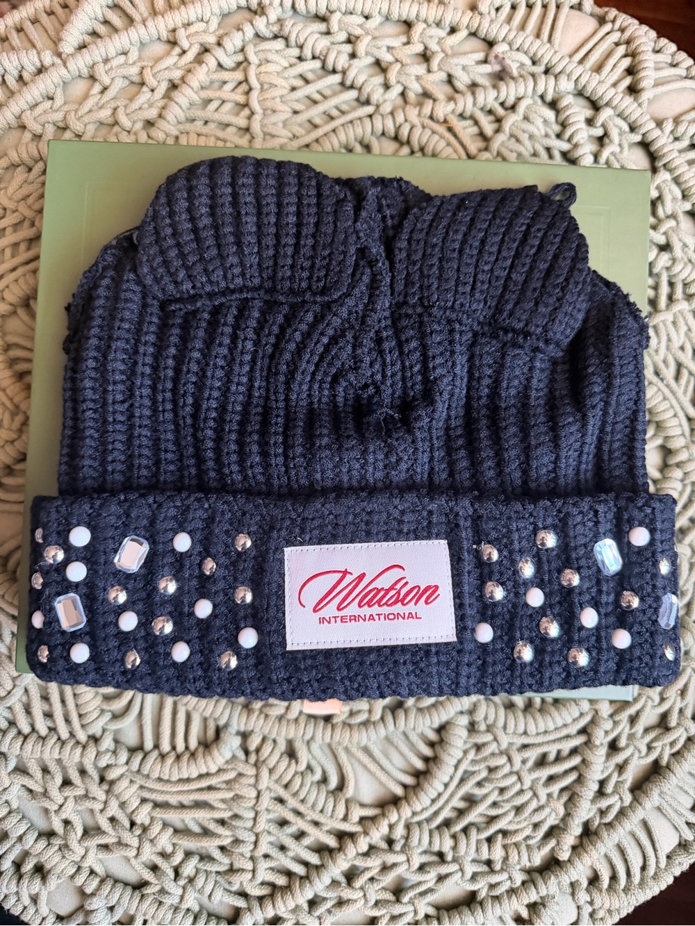 Women's Black Beanie with Embellishments
